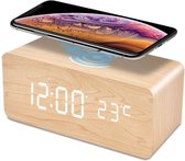 Houten Wekker | Temperatuurweergave | Digitale klok | Oplader | Bamboe