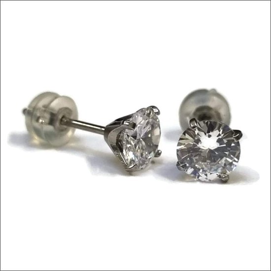 Aramat jewels ® - Ronde titanium oorbellen zirkonia transparant 6mm