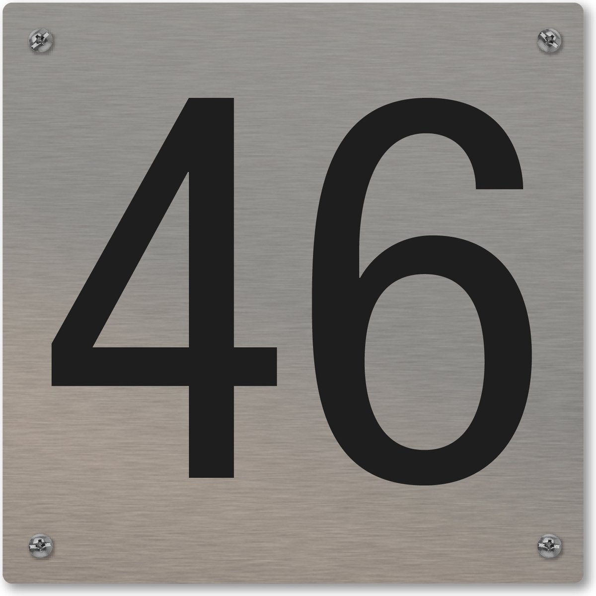 Huisnummerbord - huisnummer 46 - voordeur - 12 x 12 cm - rvs look - schroeven - naambordje nummerbord