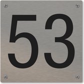 Huisnummerbord - huisnummer 53 - voordeur - 12 x 12 cm - rvs look - schroeven - naambordje nummerbord