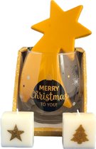 Oud en Nieuw - Nieuwjaar - Kerst - waterglas-Merry Christmas-Ster van witte chocolade-Kerstkaarsjes