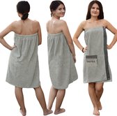 Badjas - JEMIDI Sauna badstof kilt sarong M-XXL dames of heren antraciet grijs met borduursel 100% katoen sauna kilt sauna sarong sauna handdoek - Grijs