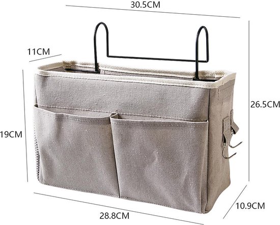 Opbergtas voor Babybed 2 Zakken Verstelbare Riem Opknoping Wiegorganizer Babybedje Speelgoed Opbergtas Wasbare Babykamer Wiegorganizer Hangende Luierorganizer (Beige