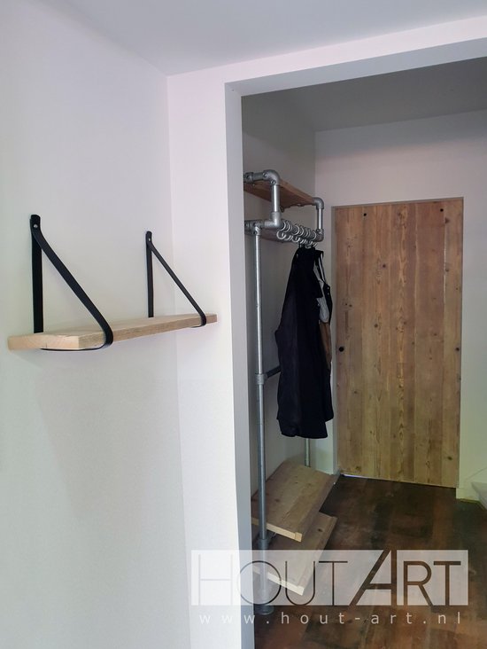 Set de supports d'étagère en cuir vert / vert armée longueur 85cm, largeur 3cm - HOUT-ART