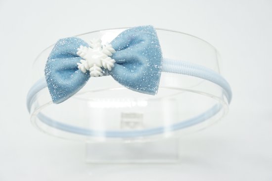 Frozen Nylon haarbandje met kleine strik  – Elsa Frozen  – Baby haarbandje – Blauw glitter velvet  - Bows and Flowers