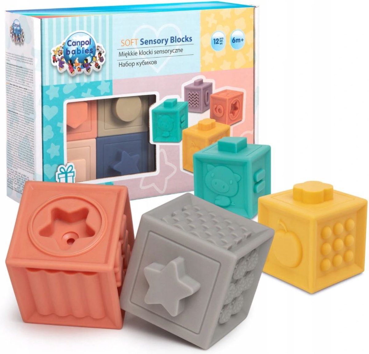 JUMPYTOYS - BLOCS POUR BÉBÉ - JEU DE BLOCS EN SILICONE - 12 PIÈCES 