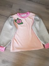 Sweater zilveren mouwen - metallic - velvet - fluweel roze - meisjes - maat 128