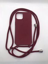 Hoogwaardige Siliconen Backcover met Koord - Geschikt voor iPhone 13 Pro - Premium Kwaliteit TPU Siliconen Hoesje - Bordeaux
