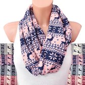 Kerst sjaal colsjaal unisex rendier warme wintersjaal ronde sjaal roze/blauw
