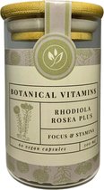 Rhodiola Rosea Plus - 60 capsules - 300 mg - Hoog gestandaardiseerd - Herbruikbare glazen Voorraadpot - Botanical Vitamins