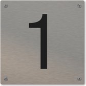 Huisnummerbord - huisnummer 1  - voordeur - 12 x 12 cm - rvs look - schroeven - naambordje nummerbord