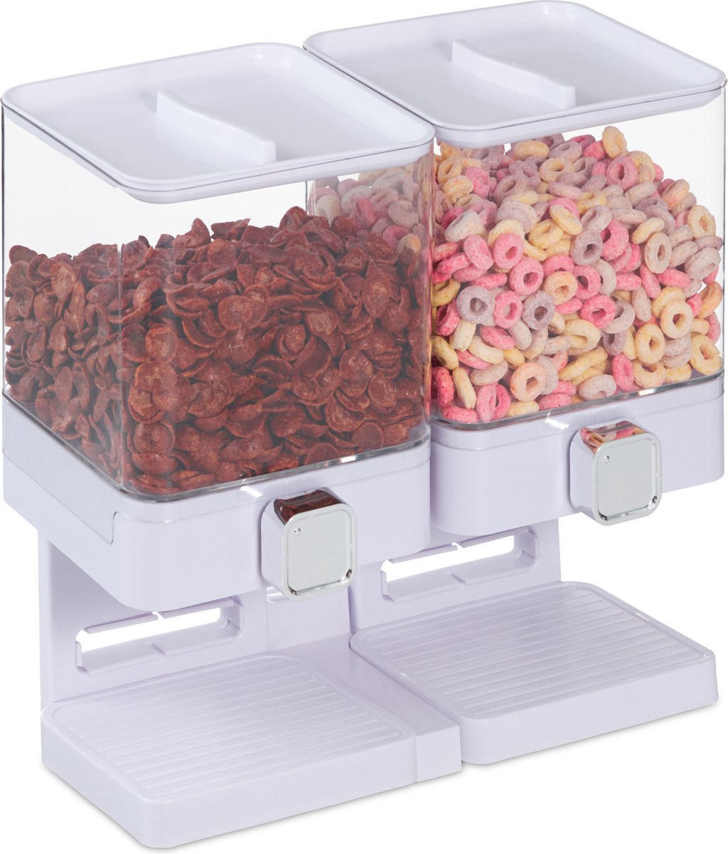 Relaxdays dubbele cornflakes dispenser, 3,5 liter, voor muesli