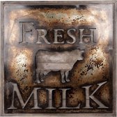 Tekstbord 60*60*3 cm Meerkleurig Ijzer Vierkant Koe Fresh Milk Wandbord Quote Bord Spreuk