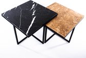 Woodson an Stone salontafel set marmer - Dark Atlas and Ocher Travertin - RVS kruisframe - In-en-uitschuifbaar
