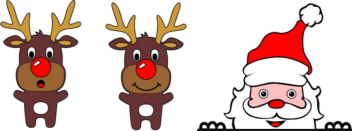 Kerst raamsticker Gluur kerstman en rendieren - Kerst decoratie - Kleur - klein