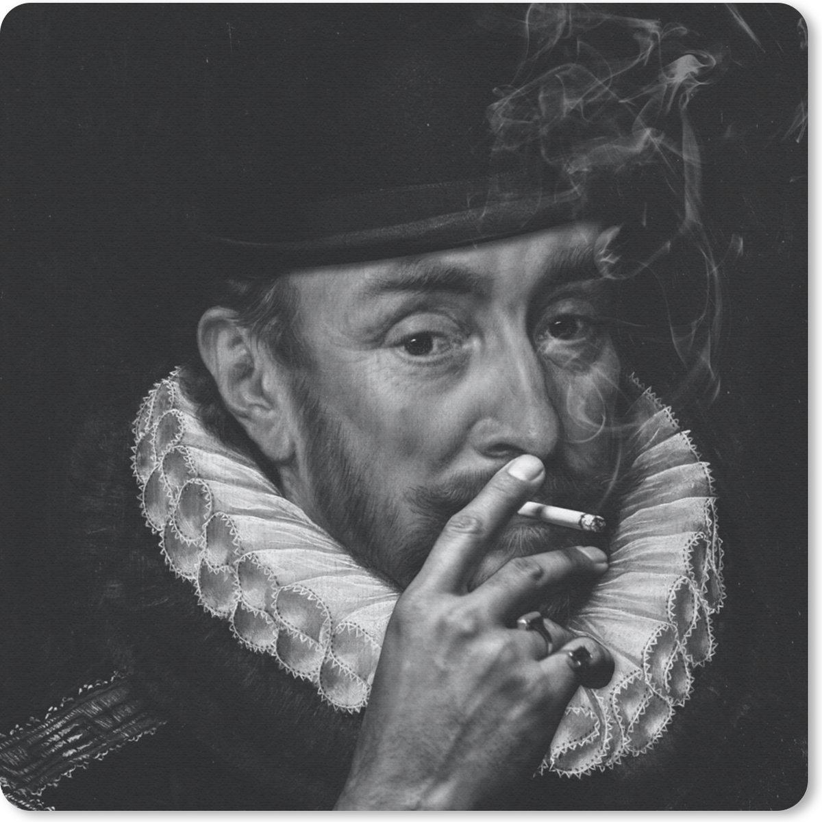 Muismat 20x20 cm - Mousepad Portret van Willem I - Adriaen Thomasz - Zwart - Wit - Muismatten