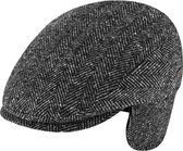 Gevoerde wollen winter flatcap in visgraat motief met oorflappen kleur antraciet maat 56 57 centimeter
