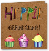 Heppie Gebaksdag - Kraft - Wenskaart - Handlettering - Dubbele kaart - Vierkant - Felicitatie - Verjaardag - gefeliciteerd - happy birthday
