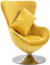 Draaistoel in eivorm met kussen, stoel, draaistoel, loungestoel, televisiestoel, relaxstoel, gestoffeerde stoel, kuipstoel, eierstoel, geel fluweel