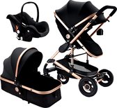 Kinderwagen/ Poussette/ Baby Stroller - 3 in 1 - Kinderwagen + Slaapbed + Autostoel: Zwart