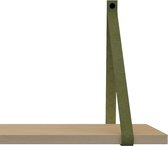 Handles and more Leren plankdragers - met sierschroeven - 100% leer – Suede Olive – set van 2 leren plank banden