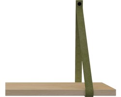 Handles and more Leren plankdragers - met sierschroeven - 100% leer – Suede Olive – set van 2 leren plank banden
