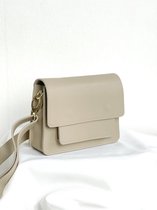 XARI COLLECTIONS - 'Vera' Taupe leren handtas - Lederen tas - Schouder/crossbody - Handgemaakt in Italië - Echt leer - Schoudertas - Handtas