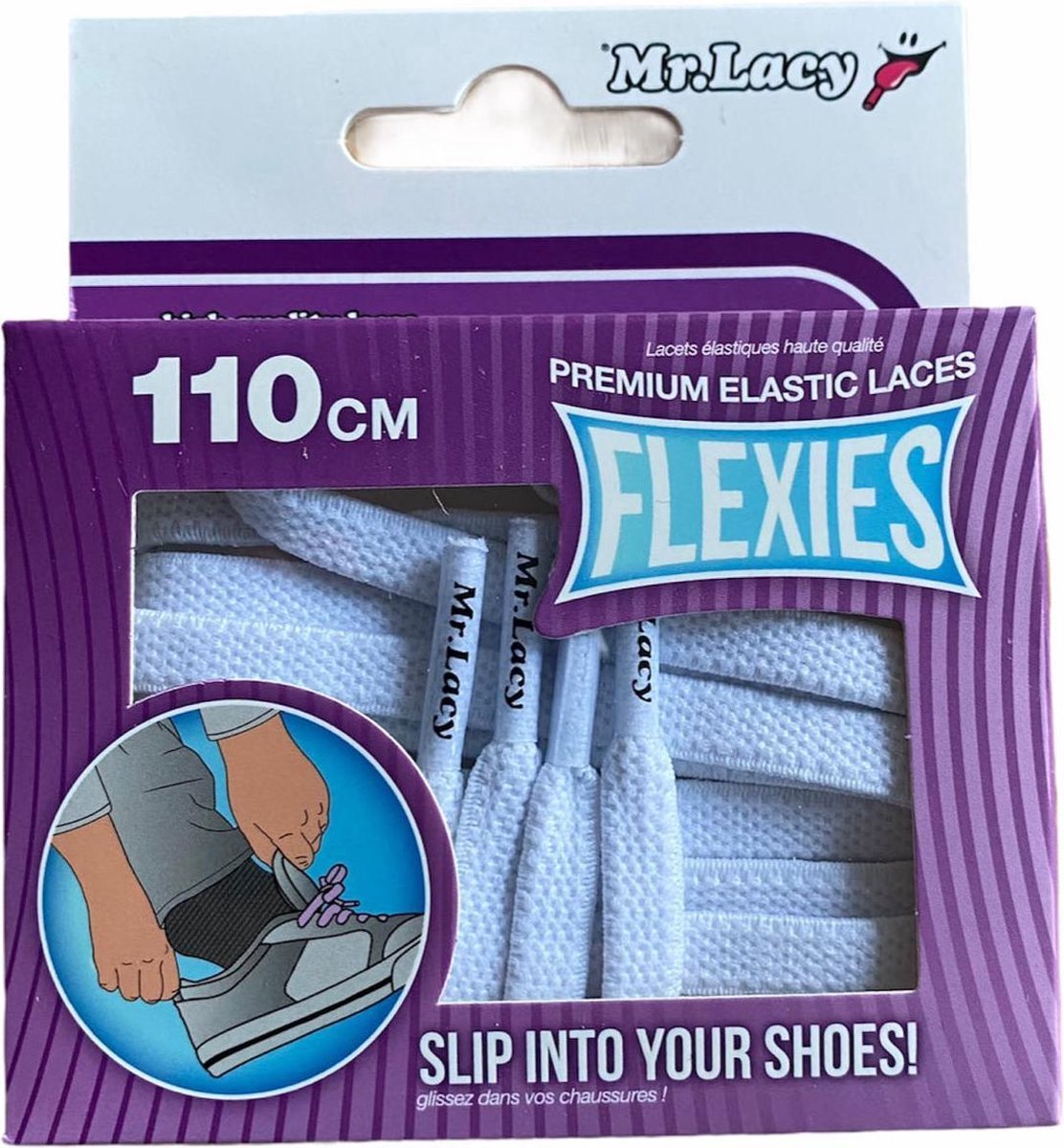 Lacy schoenveters Flexies wit 110 cm lang 7mm breed elastiek