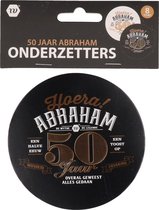 onderzetters Abraham 50 jaar 4 x  zwart 4 x wit