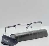 Unisex bril +2.0 / Leesbril op sterkte +2,0 / zwart / FM 8902 C6 / Leuke trendy unisex halfbril van metalen frame met stijlvolle brillenkoker en microvezeldoekje / metalen veerscha