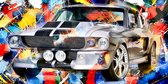JJ-Art (Glas) | Ford Mustang GT 500 Shelby 1967, woonkamer- slaapkamer | Abstract, auto, oldtimer, vintage, klassiek | Foto-schilderij-glasschilderij-acrylglas-acrylaat-wanddecoratie | KIES J