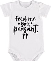 Baby Rompertje met tekst 'Feed me peasant' |Korte mouw l | wit zwart | maat 50/56 | cadeau | Kraamcadeau | Kraamkado