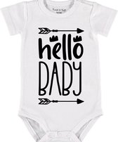 Baby Rompertje met tekst 'Hello baby' | Korte mouw l | wit zwart | maat 62/68 | cadeau | Kraamcadeau | Kraamkado