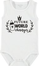 Baby Rompertje met tekst 'Future world changer' | mouwloos l | wit zwart | maat 62/68 | cadeau | Kraamcadeau | Kraamkado