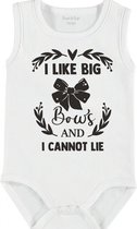 Baby Rompertje met tekst 'I like big bows' | mouwloos l | wit zwart | maat 50/56 | cadeau | Kraamcadeau | Kraamkado