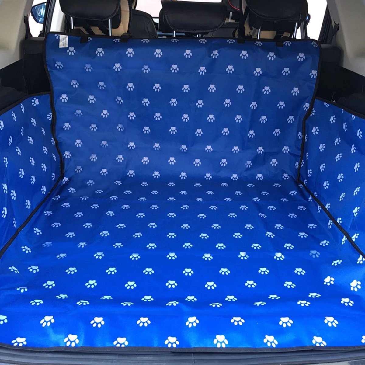 Waterdichte XXL Hondendeken voor auto - Autodeken voor je hond - Hondendeken voor je auto kofferbak - Pootjespatroon - Blauw
