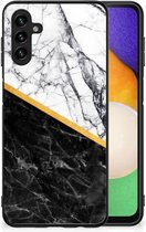 Smartphone Hoesje Geschikt voor Samsung Galaxy A13 5G | Geschikt voor Samsung Galaxy A04s Smartphonehoesje met Zwarte rand Marble White Black