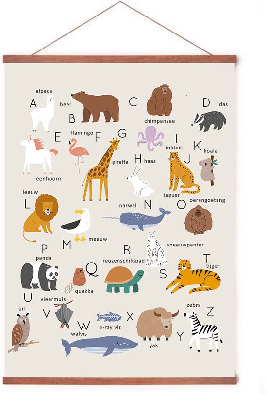 Affiche sur Porte Affiche Alphabet Animal - Chambre d'Enfant - Lettres d'Apprentissage - ABC - Alphabet - Éducatif - 70x50 cm