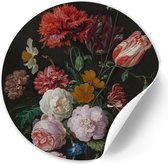 Behangcirkel Bloemen in een glazen vaas stilleven - 100 cm - Zelfklevende decoratiefolie - Muursticker Oude Meesters