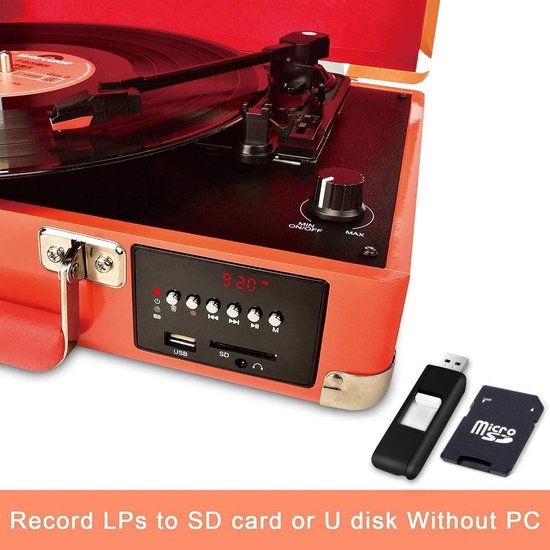 DIGITNOW! Bluetooth Vinyl/LP platenspeler met stijlvolle koffer-platenspeler, multifunctionele FM-radio, USB naar MP3-recorder/spele — afbeelding 2