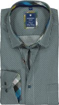 Redmond regular fit overhemd - poplin - groen met blauw en wit dessin (contrast) - Strijkvriendelijk - Boordmaat: 45/46