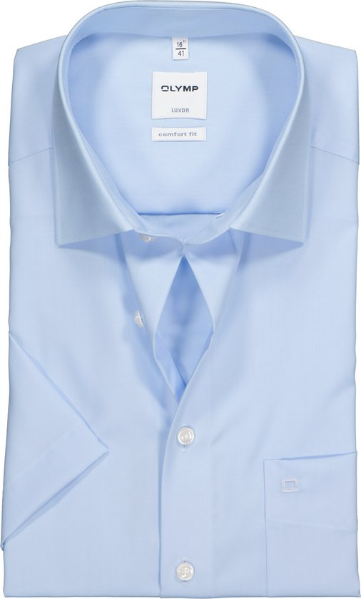 OLYMP Luxor comfort fit overhemd - korte mouw - lichtblauw - Strijkvrij - Boordmaat: