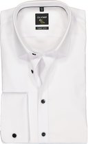 OLYMP No. Six super slim fit overhemd - dubbele manchet - wit met zwarte knoopjes - Strijkvriendelijk - Boordmaat: 41