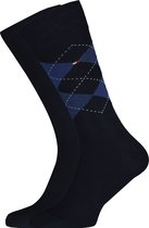 Tommy Hilfiger Check Socks (2-pack) - herensokken katoen - geruit en uni - blauw -  Maat: 39-42