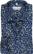 MARVELIS comfort fit overhemd - blauw met oranje gebloemd - Strijkvrij - Boordmaat: 45