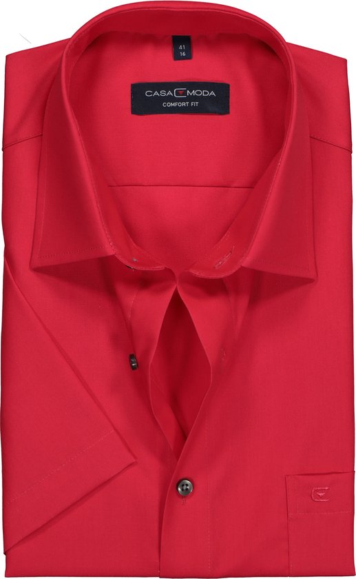 CASA MODA comfort fit overhemd - korte mouw - rood - Strijkvrij - Boordmaat: 41