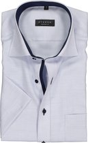 ETERNA comfort fit overhemd - korte mouw - structuur heren overhemd - lichtblauw met wit (donkerblauw contrast) - Strijkvrij - Boordmaat: 52