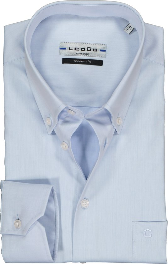 Ledub modern fit overhemd - lichtblauw twill - Strijkvriendelijk - Boordmaat: