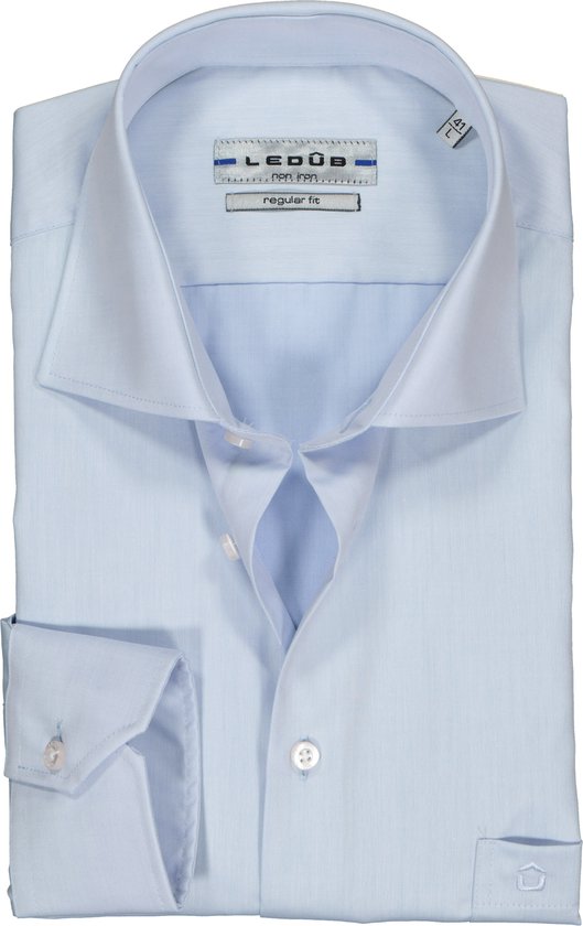 Ledub Regular Fit overhemd - lichtblauw twill - Strijkvrij - Boordmaat: