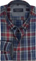 CASA MODA Sport comfort fit overhemd - rood met wit en blauw twill geruit (contrast) - Strijkvriendelijk - Boordmaat: 43/44